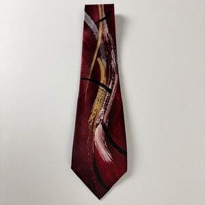J. Garcia Silk Tie Mens Red Abstract Capillaries Collection Fifty-Two SIlk Tie